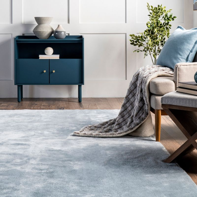 nuLOOM 2' x 6' Cozy Plush SuperiorWash Area Rug, Machine Washable, Non-Slip, Soft Fluffy Shag Carpet for Living Room Bedroom Nursery, Loni Light Blue