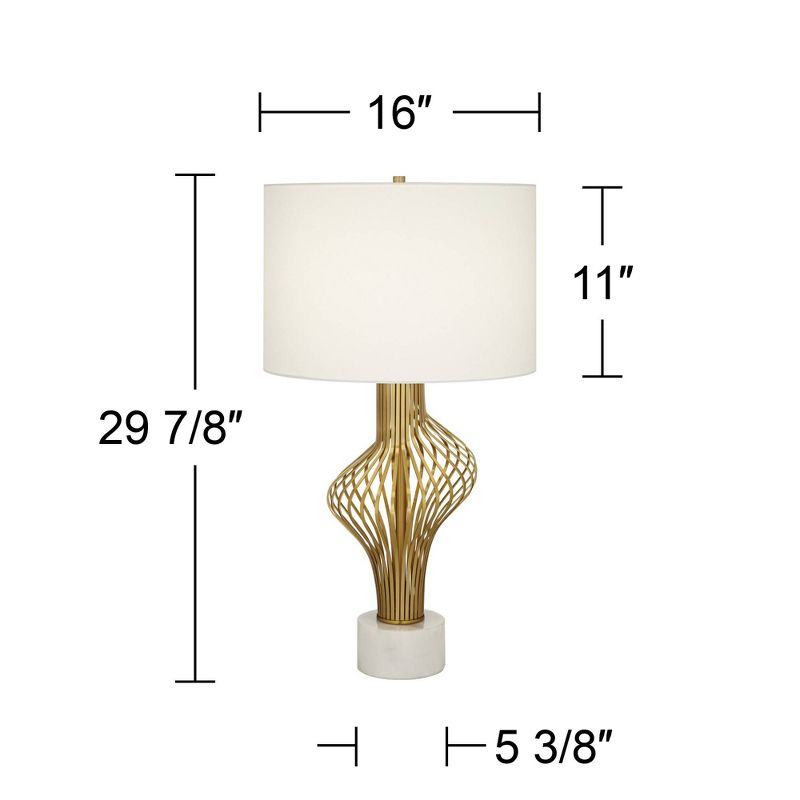 Possini Euro Design Cyclone 30" Tall Large Modern Glam Luxury End Table Lamp Gold Finish Metal Marble Single White Shade Living Room Bedroom Bedside