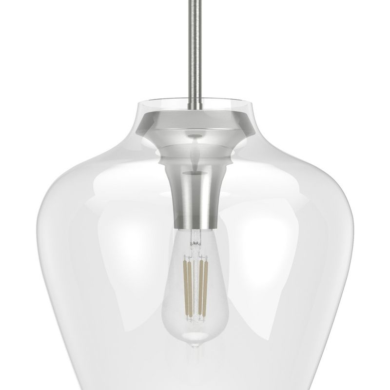 Hunter Fan 1-Light Vidria Pendant Brushed Nickel: Modern Glass Ceiling Fixture, UL Listed, Adjustable Height