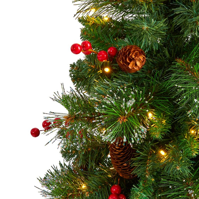 Nearly Natural 4-ft Pine, Pinecone and Berries Artificial Christmas Tree with 100 Clear LED Lights in Decorative Urn