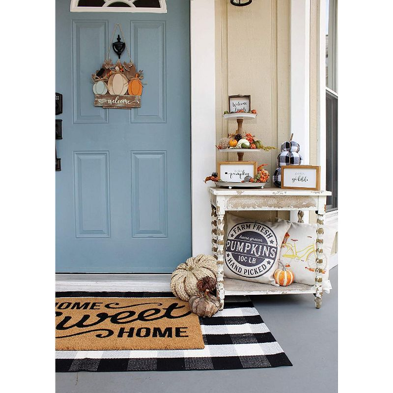 AuldHome Design 8.5x5" Farmhouse Decor Fall Theme Wood Signs 2pc Set; Mini Welcome Seasonal Plaques Pumpkin
