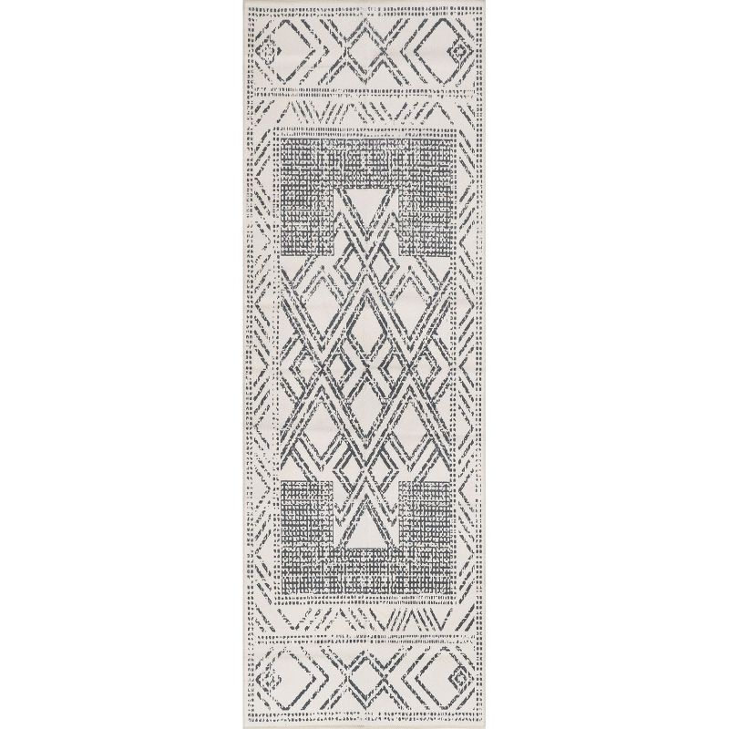 Nuloom Mia Medallion 2x12 Machine Washable Runner Indoor Area Rug for Living Room Bedroom Dining Room Entryway Hallway Kitchen, Light Grey/Ivory