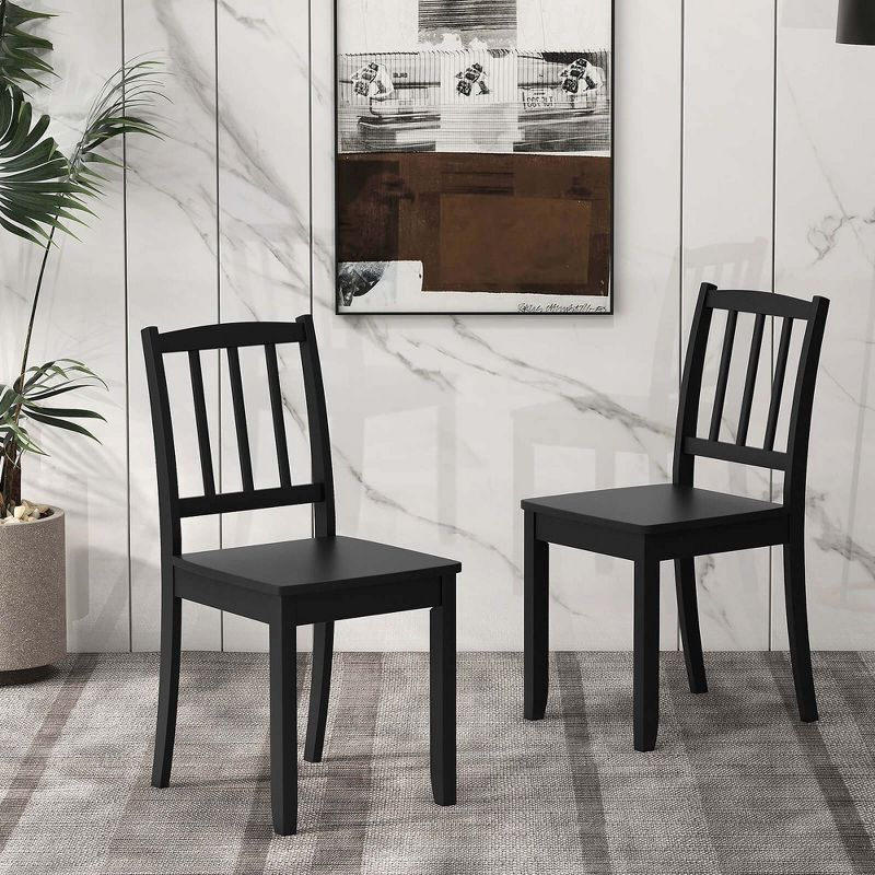 Costway Wood Dining Chair Set of 2 with Rubber Wood Legs Curved Backrest for Kitchen Black