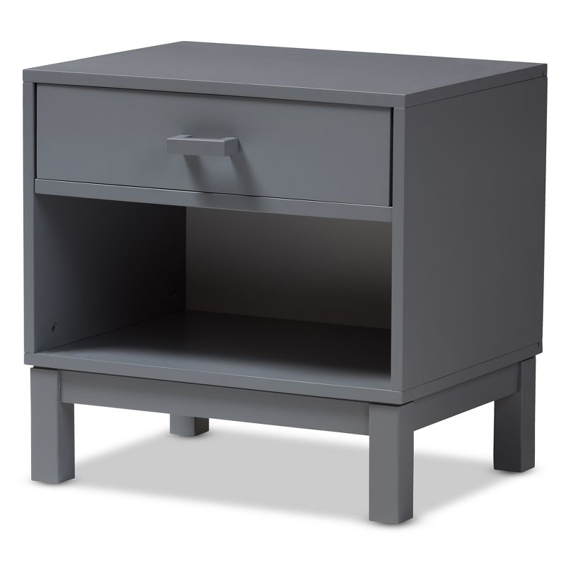 Deirdre Modern and Contemporary Wood 1 Drawer Nightstand Gray - Baxton Studio: Rubberwood, Engineered Frame, Open Shelf