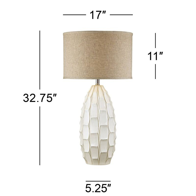 Possini Euro Design Cosgrove Modern Mid Century Table Lamp 32 3/4" Tall White Glazed Ceramic Beige Fabric Drum Shade for Bedroom Living Room Bedside