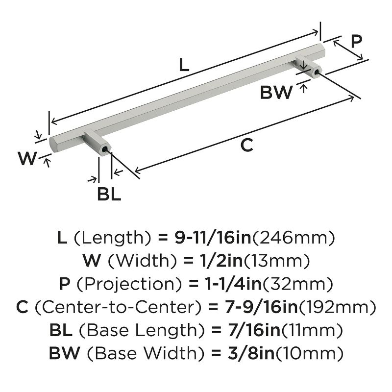 Amerock Caliber 7-9/16 inch (192mm) Center-to-Center Satin Nickel Cabinet Pull