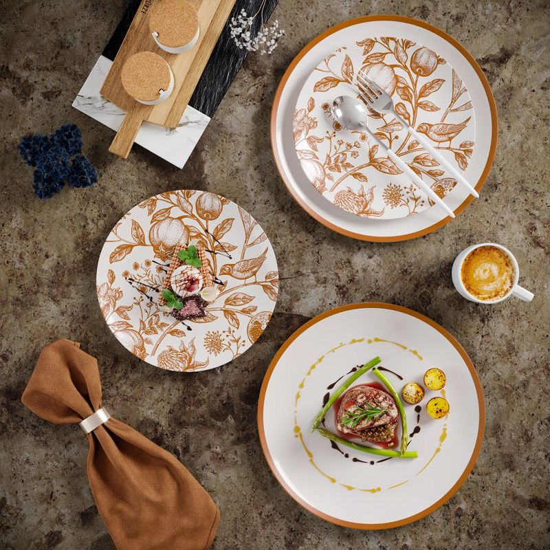 Trendables Plastic Disposable Plate Set 40 x 8" and 40 x 10" Brown and White Thanksgiving Plate with Pomegranate Design