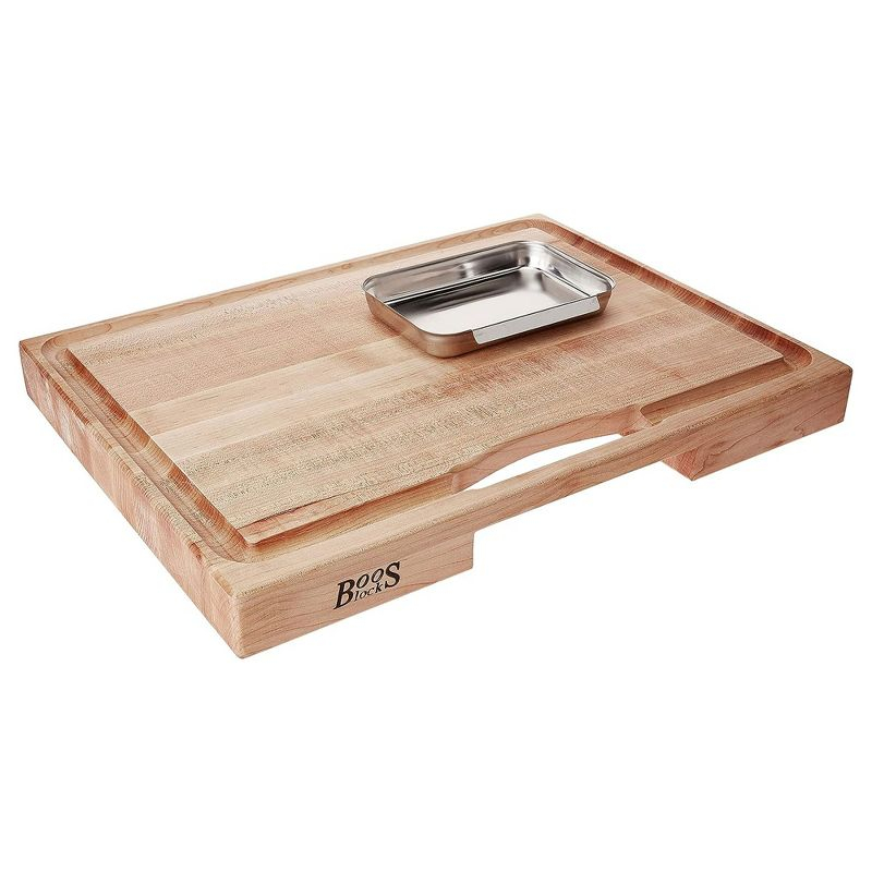 John Boos Boos Block Newton Prep Master Reversible Wood Cutting Board with Juice Groove and Pan, 2.25-Inch Thickness, 24" x 18" x 2 1/4", Maple