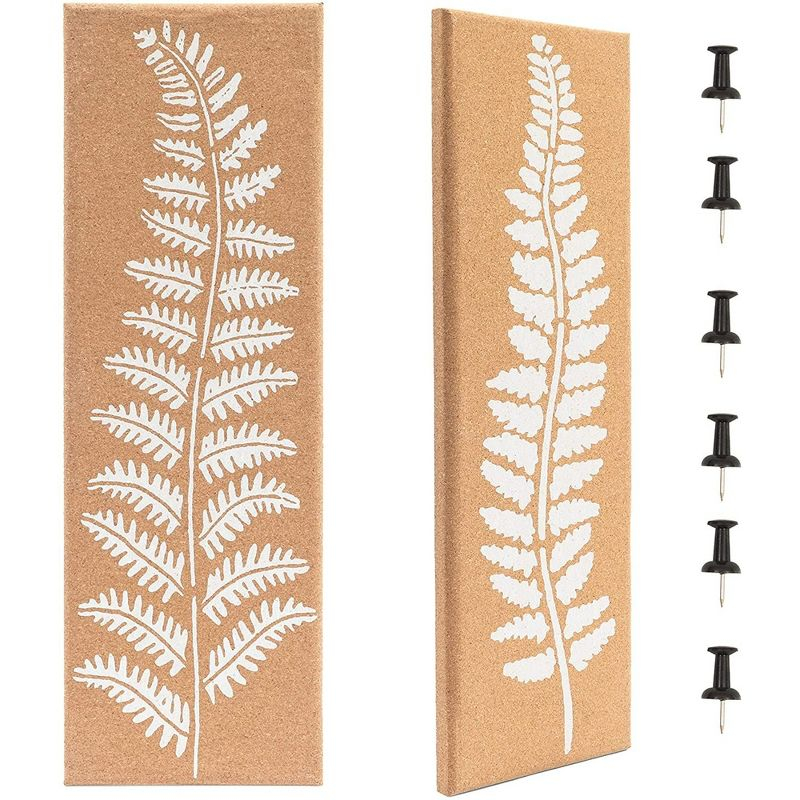 Juvale 2 Pack Frameless Bulletin Cork Board with Leaf Printing, Home Decoration (7.9 x 23.6 x 0.8 in)