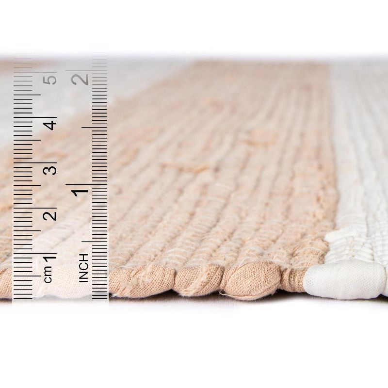 Unique Loom Chindi Rag Collection Area Rug - Striped (6' 1" x 9' Rectangle Beige/Ivory)