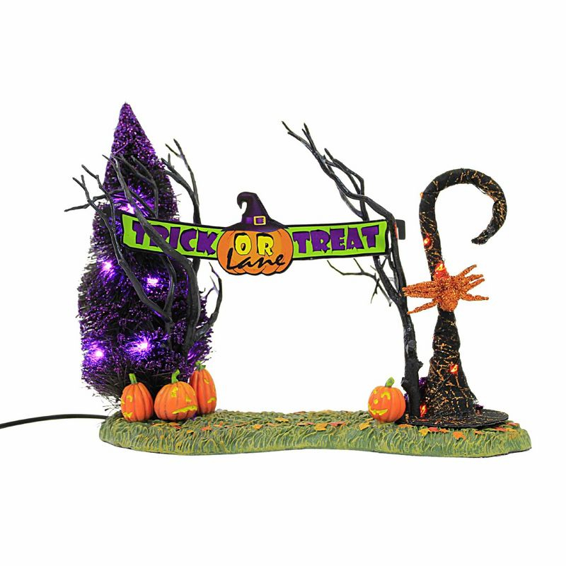 Department 56 Villages 7.75 In Lit Trick Or Treat Lane Entrance Spider Sisal Tree Sign Village Accessories