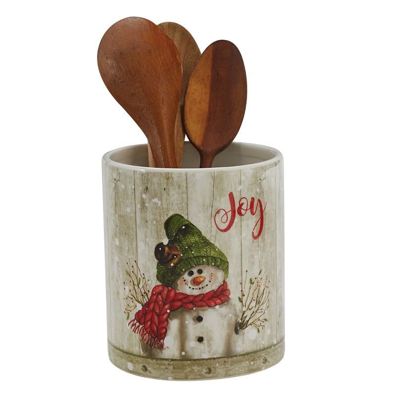 Park Designs Farmhouse Snowman Utensil Crock - Off-White