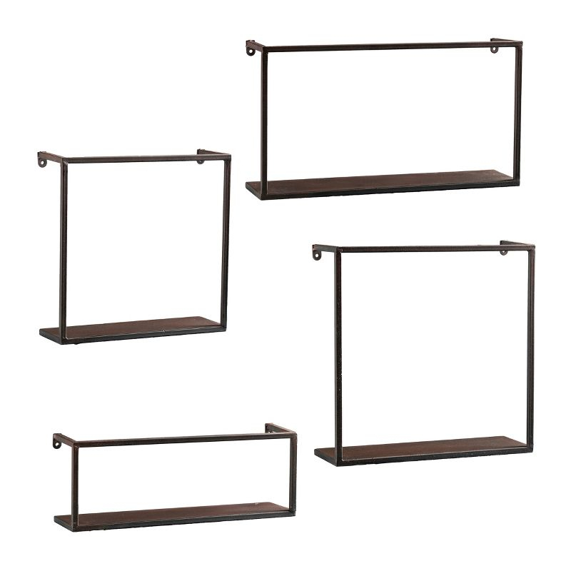Holly & Martin Zyther Metal Wall Shelves - 4pc Set - Antique Black/Brown - SEI