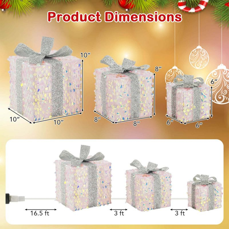 Costway 3 PCS Christmas Lighted Gift Boxes with 90 LED Lights Zip Ties Ground Stakes