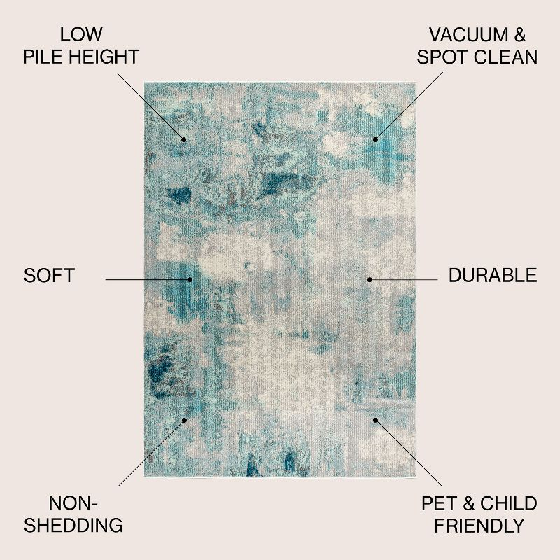 6'x 9' Contemporary POP Modern Abstract Vintage Area Rug, Cream/Blue - JONATHAN Y