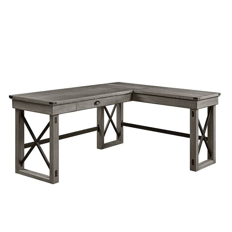 67" Talmar Writing Desk Weathered Finish Gray - Acme Furniture: L-Shaped, Lift-Top Storage, No Assembly Required
