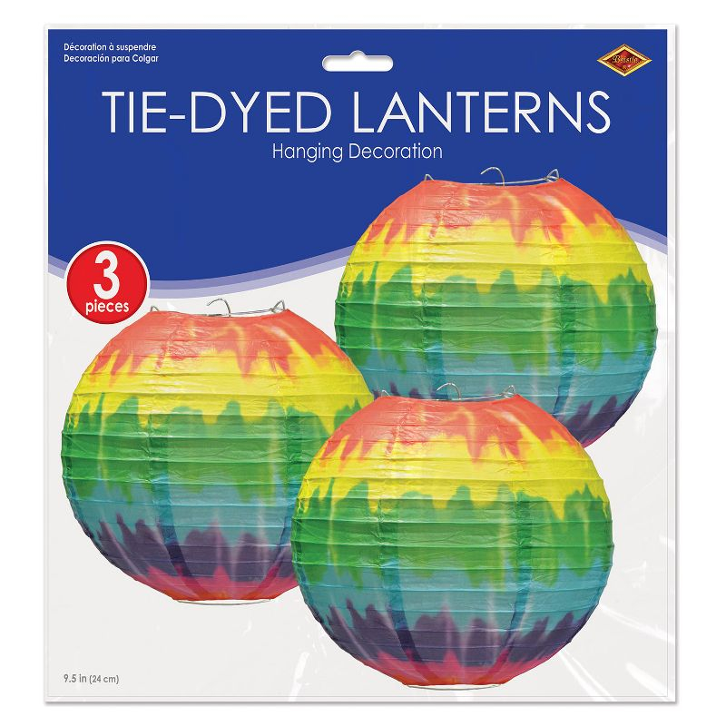 Beistle Tie-Dyed Paper Lanterns, 9.5", (3/Pkg) Multicolored