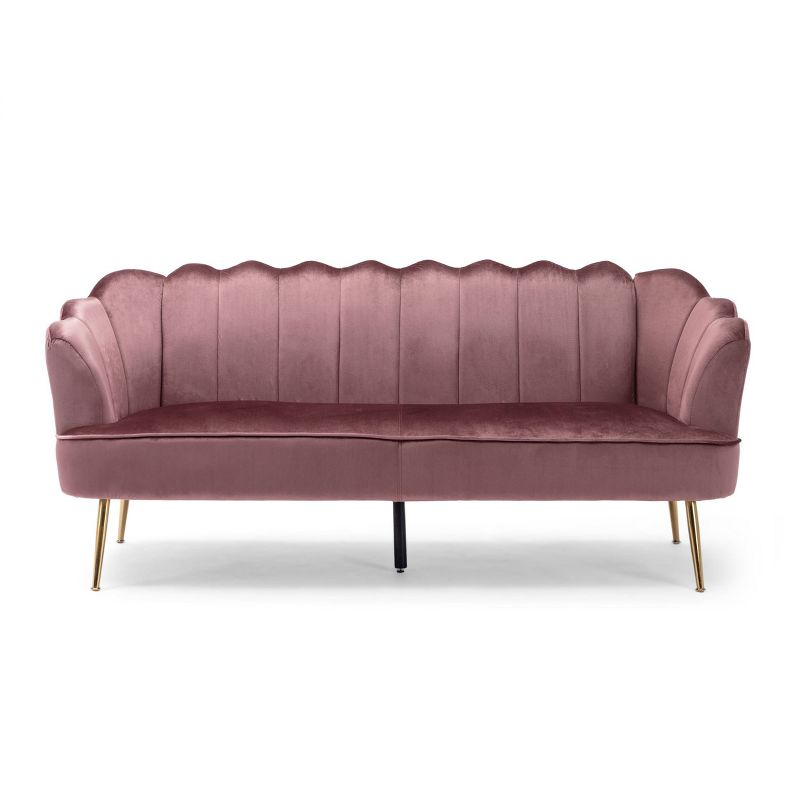 Reitz Modern Glam Velvet Channel Stitch 3 Seater Shell Sofa Blush Pink/Gold - Christopher Knight Home: Durable Iron Legs, Polyester Upholstery
