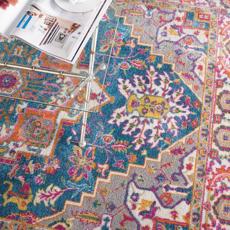 Nourison Passion Colorful Center Medallion Area Rug Teal Multicolor 5'3" x 7'3"