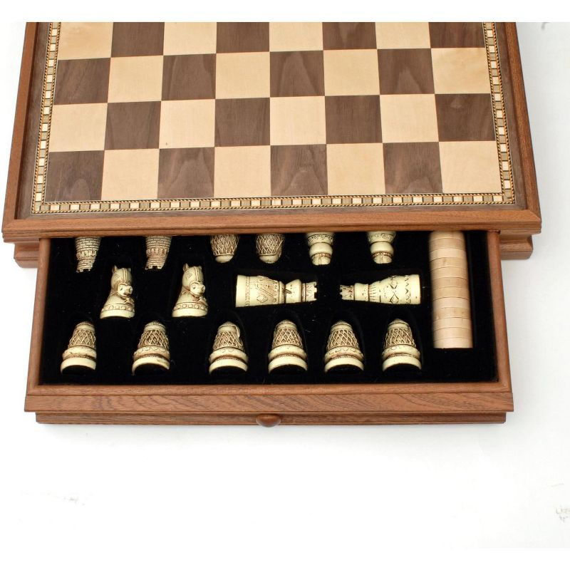 WE Games Medieval Chess & Checkers Game Set - Wood Board with Storage Drawers 15 in.