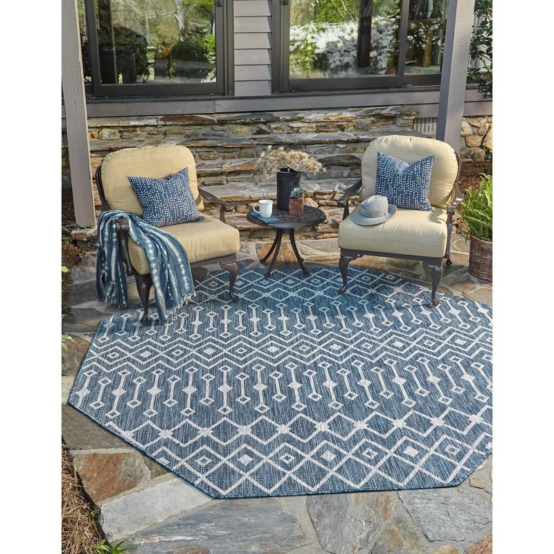 Unique Loom 7' 0 x 7' 0 Octagon Indoor/Outdoor Trellis Blue Area Rug