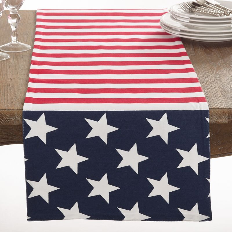Saro Lifestyle Cotton Table Runner With American Flag Design, Multi, 16" x 54"
