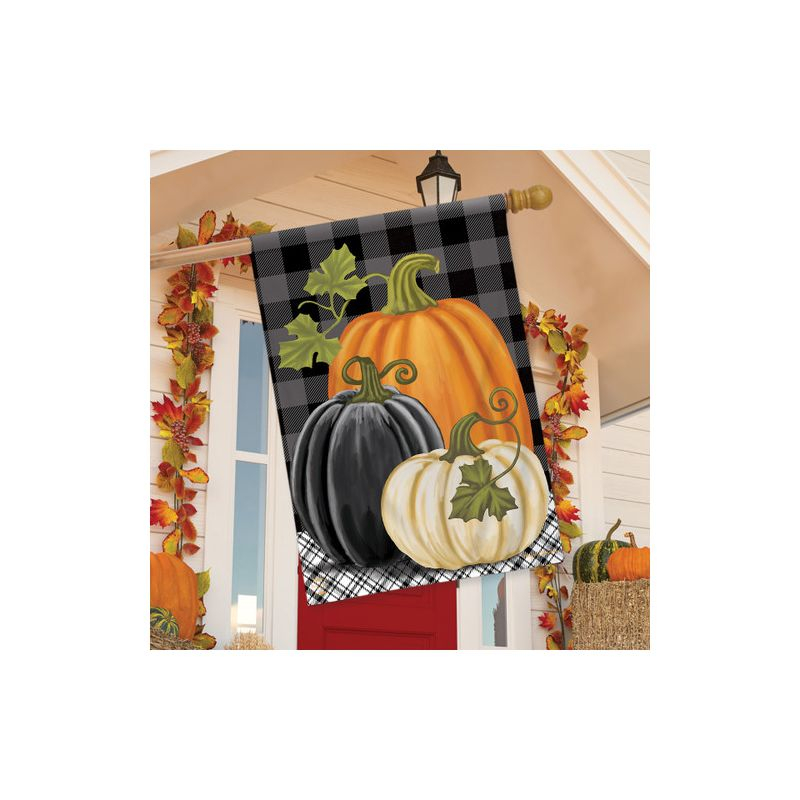 Checkered Pumpkins Autumn House Flag Primitive Fall 28" x 40" Briarwood Lane