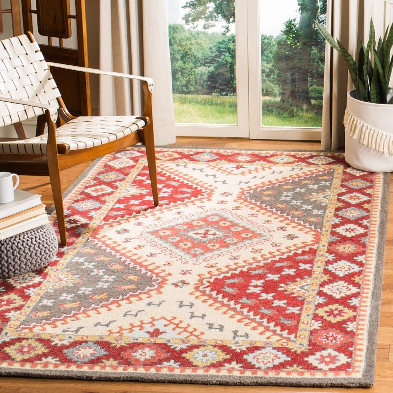 Aspen APN801 Hand Tufted Indoor Area Rug - Red/Ivory - 4'x6' - Safavieh