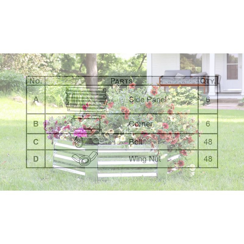 Sunnydaze Raised Hot Dip Galvanized Steel Hexagon Garden Bed for Plants, Vegetables, and Flowers - 40" W x 11" Deep - Brown