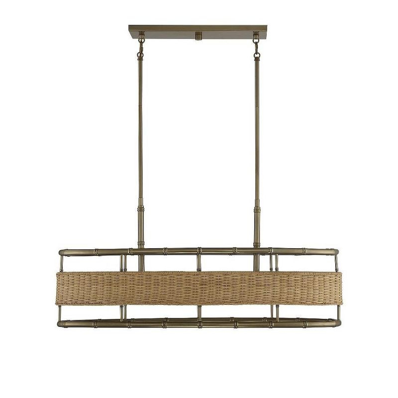 Savoy House Arcadia 4 - Light Chandelier in  Warm Brass/Natural Rattan