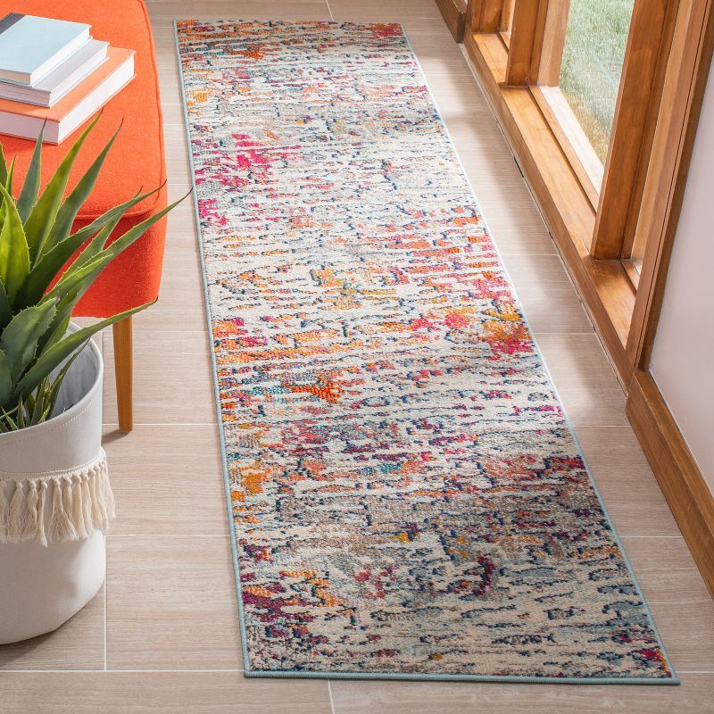 Madison MAD454 Power Loomed Indoor Runner Rug - Light Blue/Orange - 2'2"x6' - Safavieh