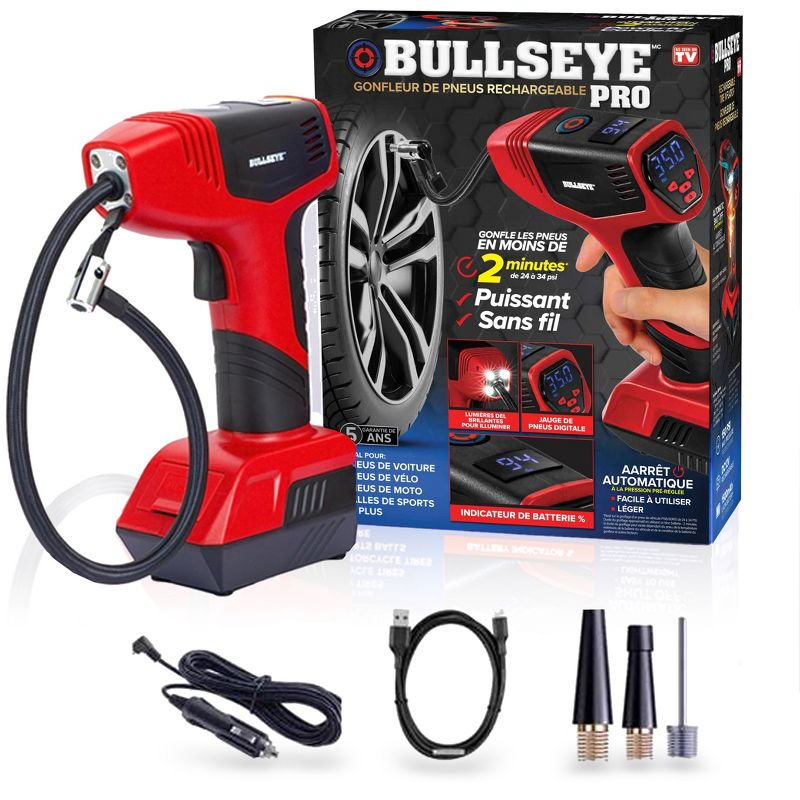 Bullseye Pro Portable Rechargeable Tire Inflator with Digital Pressure Gauge - Red
