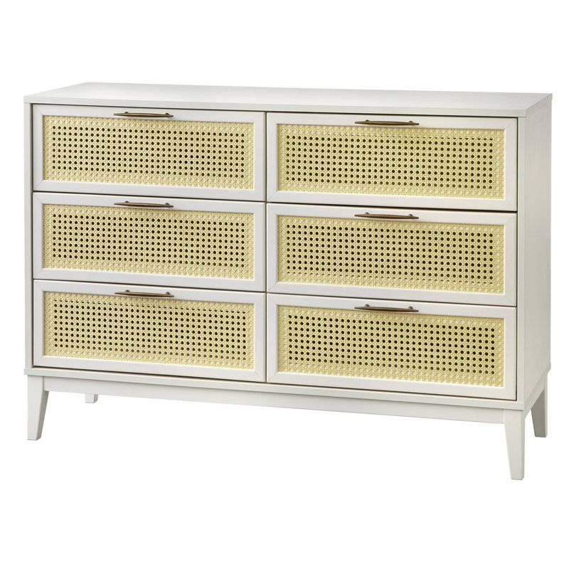 Andros 6 Drawer Dresser with Faux Cane Drawer Fronts White/Natural - Buylateral: Elegant Storage Solution for Any Room