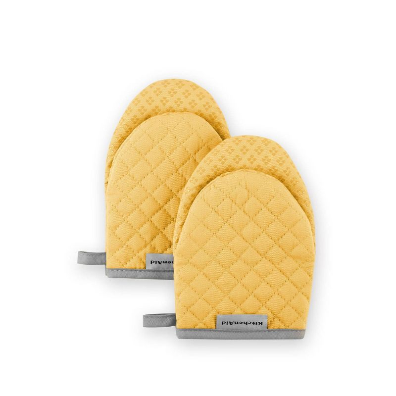 KitchenAid 2pk Cotton Asteroid Mini Oven Mitts Yellow: Heat Resistant, Machine Washable, Crosshatch Pattern