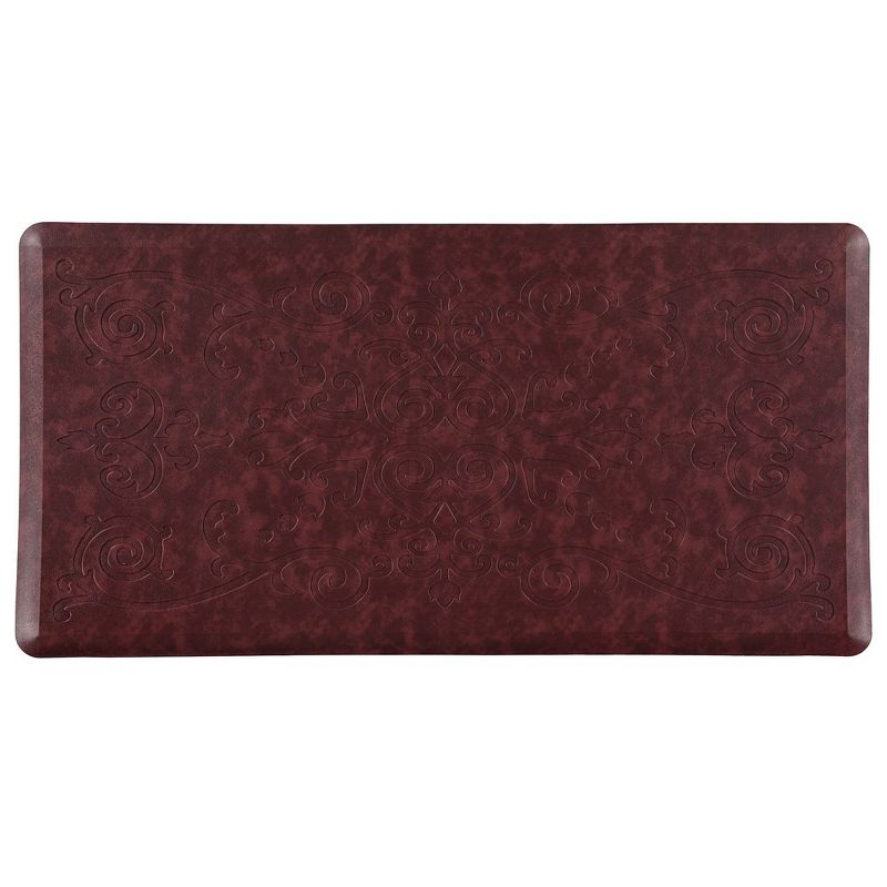 J&V TEXTILES Medallion Embossed Anti-Fatigue Stain-Resistant Cushioned Floor Mats (20" x 39" Burgundy)