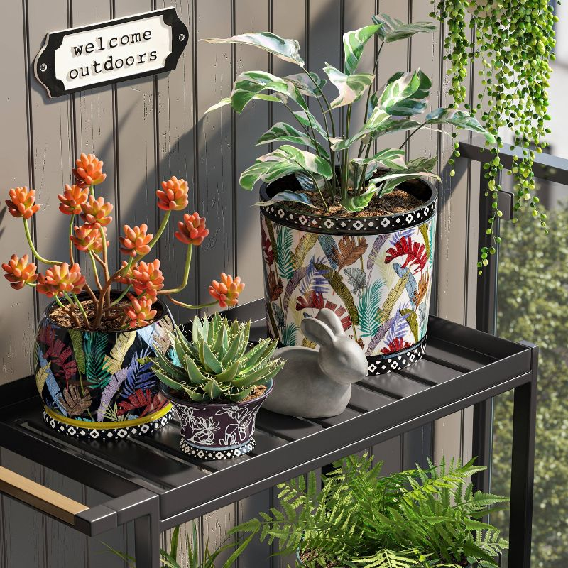 Floral Ceramic Indoor Outdoor Planter Pot 8.11"x8.11" Black - Threshold™