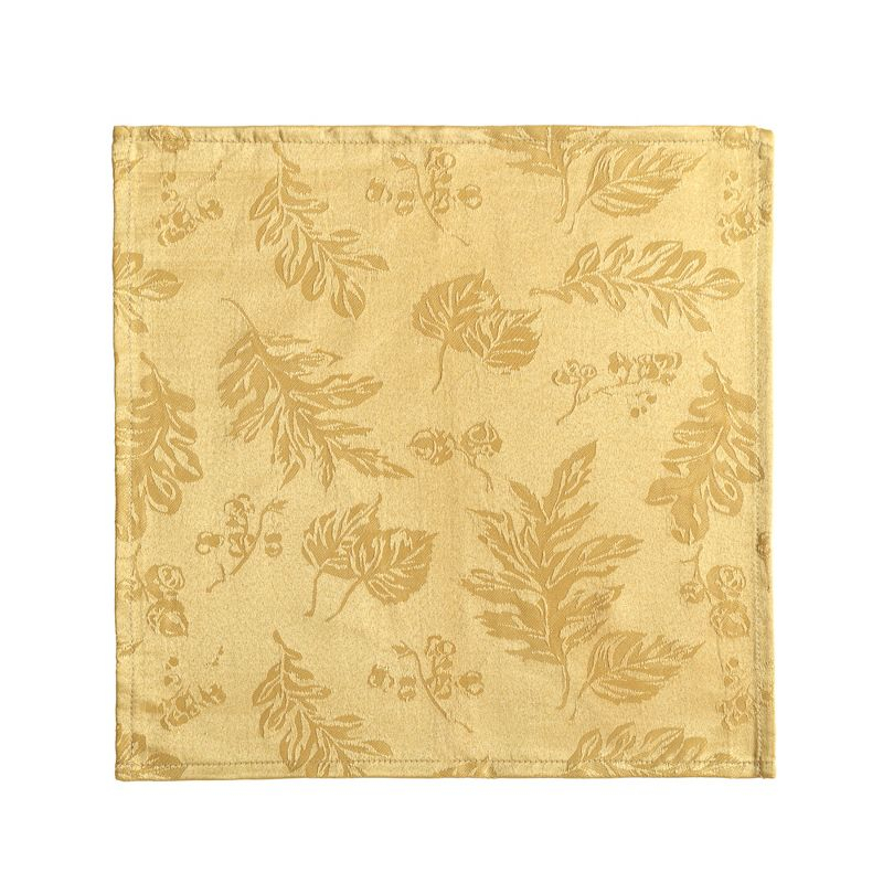Elegant Woven Leaves Jacquard Damask Napkin, Set of 8 - 17" x 17" - Gold - Elrene Home Fashions