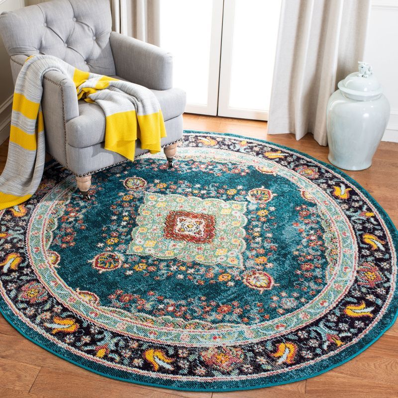 Madison 200 MAD252 Power Loomed Indoor Area Rug - Navy/Turquoise - 6'7" Round - Safavieh