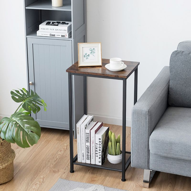 Costway 2-Tier Industrial Side End Accent Telephone Table w/Mesh Shelf Rustic Brown