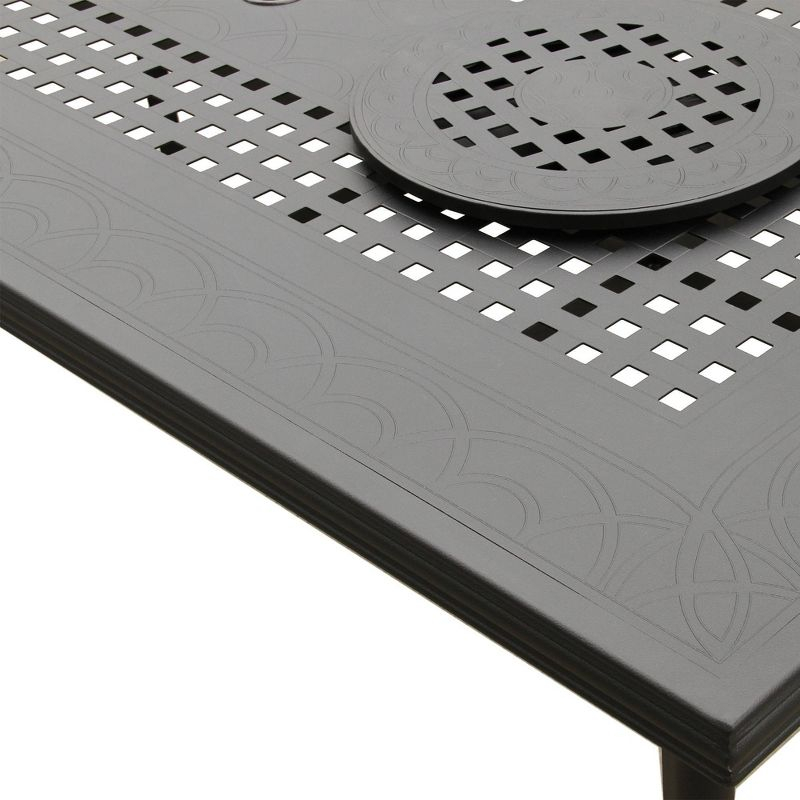84" Modern Mesh Aluminum Patio Rectangle Dining Table with Lazy Susans: Weather-Resistant - Oakland Living