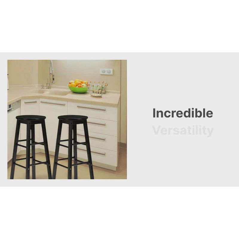 PJ Wood Round-Seat 24 Inch Tall Kitchen Counter Stools for Homes, Dining Spaces, and Bars with Backless Seats, 4 Square Legs, Natural, Set of 2