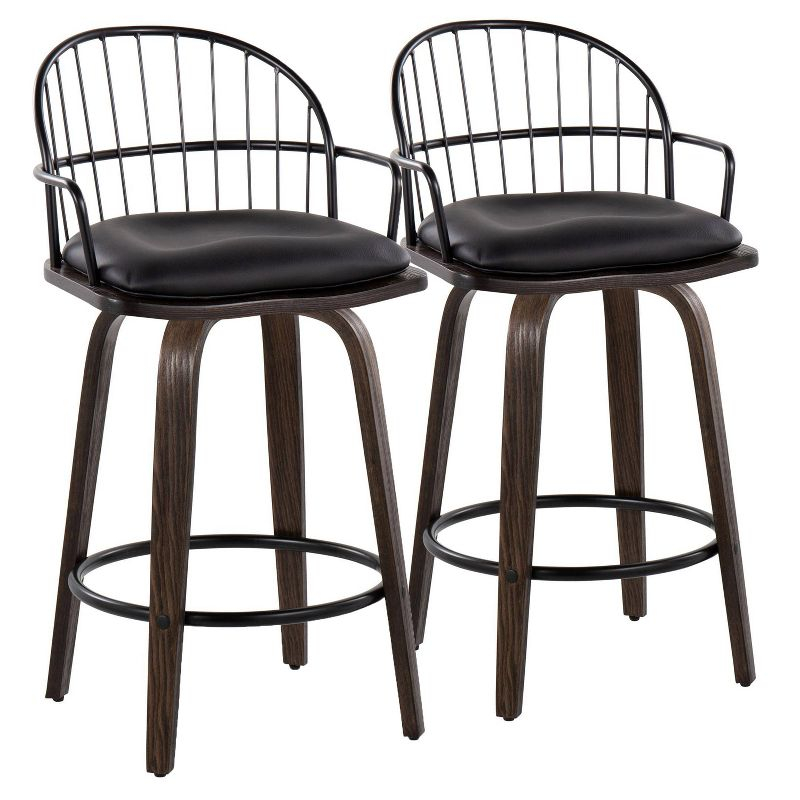 Set of 2 Riley Counter Height Barstools Walnut/Black - LumiSource: 26 inch, Swivel, Upholstered with Armrests