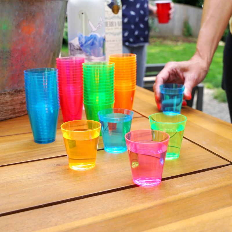 True Neon Multicolor Plastic Party Shot Glasses - Disposable Glasses for Outdoor Drinking - Assorted Colors 2oz Set of 60