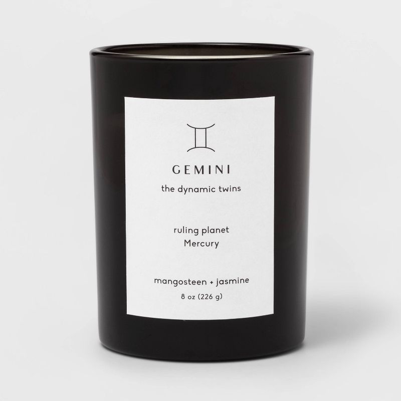 8oz Glass Jar Zodiac Gemini Candle Black - Threshold™: Soy & Paraffin Wax, 36hr Burn Time, Mangosteen & Jasmine Scents