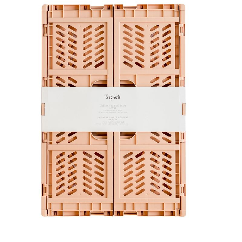 3 Sprouts Rectangular Recycled Plastic Foldable Crate (Large Size) - Clay