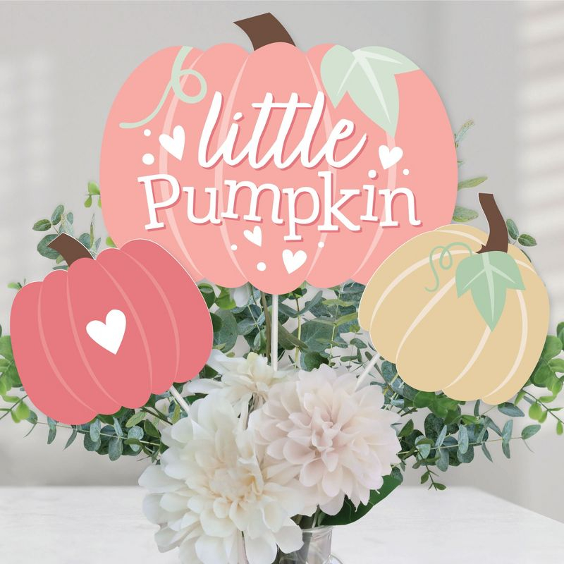 Big Dot of Happiness Girl Little Pumpkin - Fall Birthday Party or Baby Shower Centerpiece Sticks - Table Toppers - Set of 15