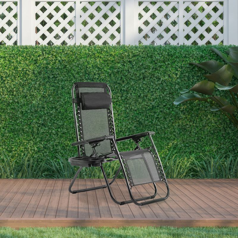 FDW Zero Gravity Lawn Lounge Chairs Set of 2 with Pillow and Cup Holder - Adjustable Reclining Folding Outdoor Chairs for Deck, Beach, Yard,Black