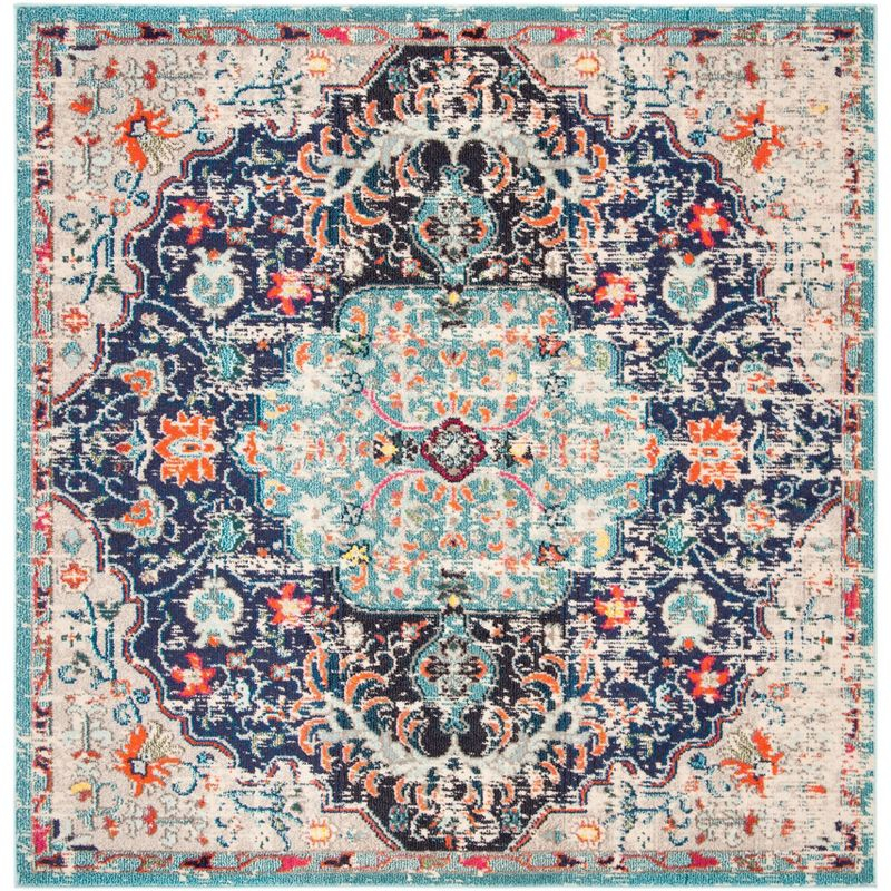Madison MAD447 Power Loomed Indoor Area Rug - Black/Teal - 9'x9' - Safavieh