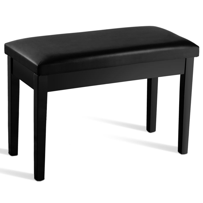 Tangkula PU Leather Piano Bench Solid Wood Padded Double Duet Keyboard Seat w/ Storage Box Black