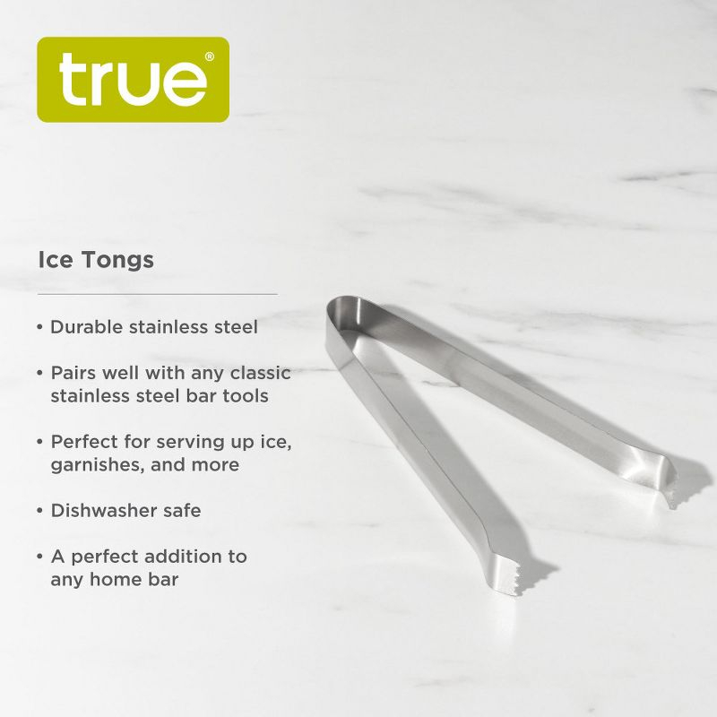 True Ice Tongs, Stainless Steel Ice Tongs for Cocktails, Bar Tools, Dishwasher Safe Serving Tools, 6 Inch Metal Tongs, Set of 1